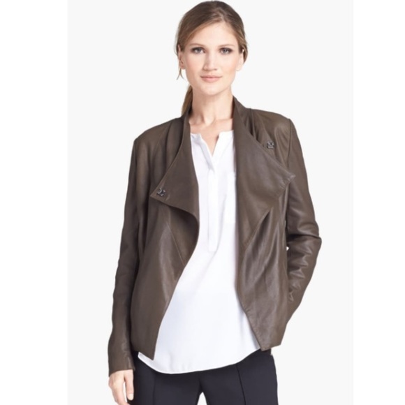Rachel Roy asymmetrical brown leather jacket - Picture 1 of 5